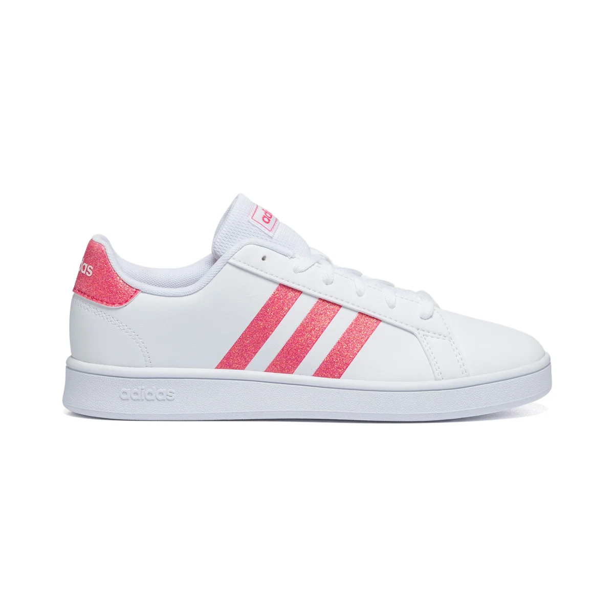 Sneakers bianche con strisce effetto glitterato adidas Grand Court K
