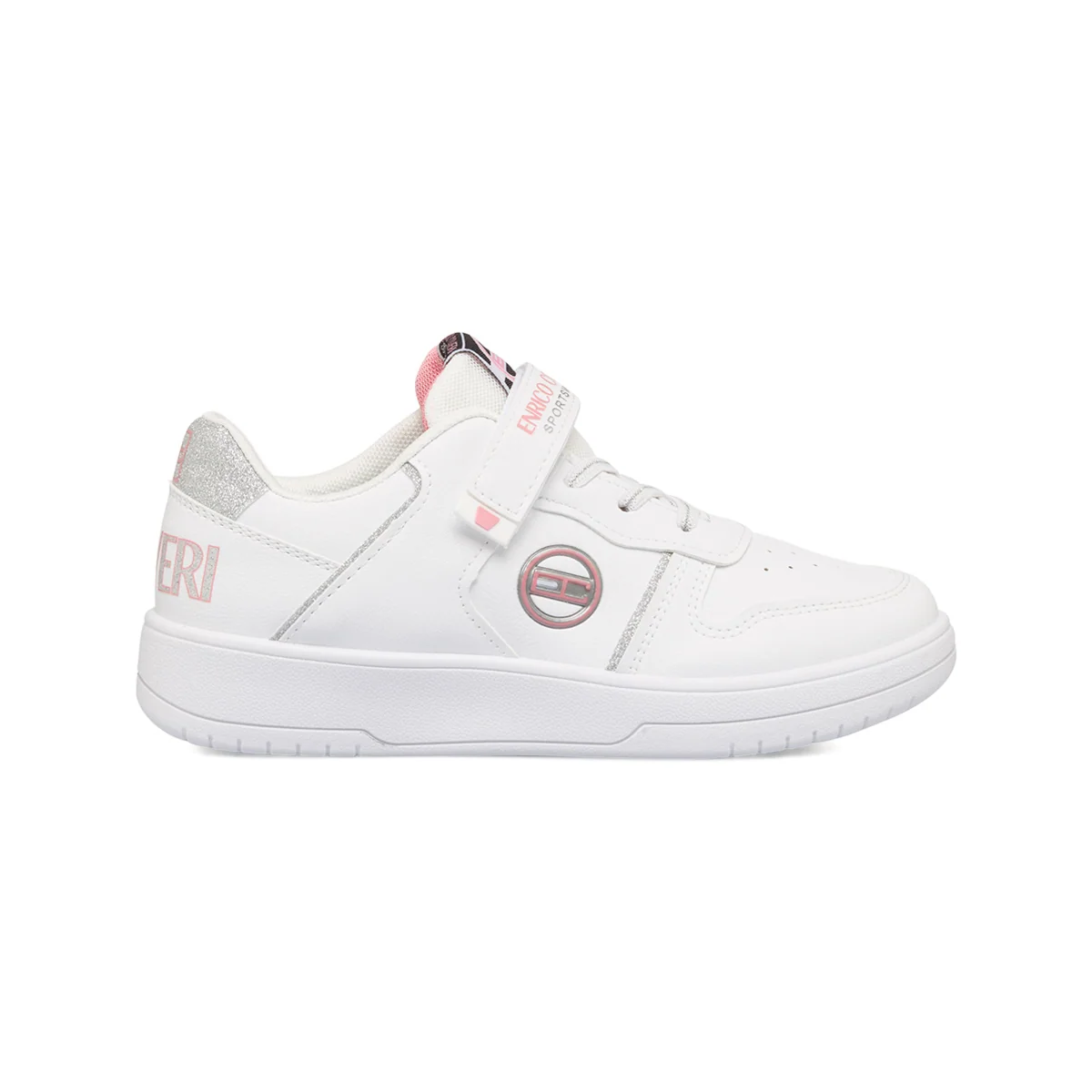 Sneakers bianche da bambina con dettagli glitterati argento Enrico Coveri
