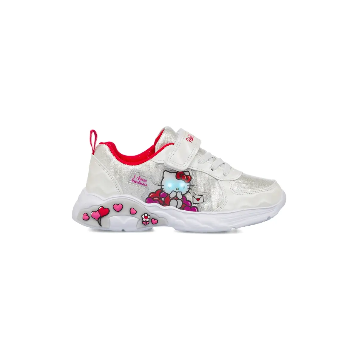 Sneakers bianche da bambina con glitter e luci Hello Kitty