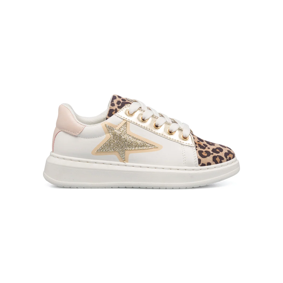 Sneakers bianche da bambina con stampa animalier e glitter 10 Baci