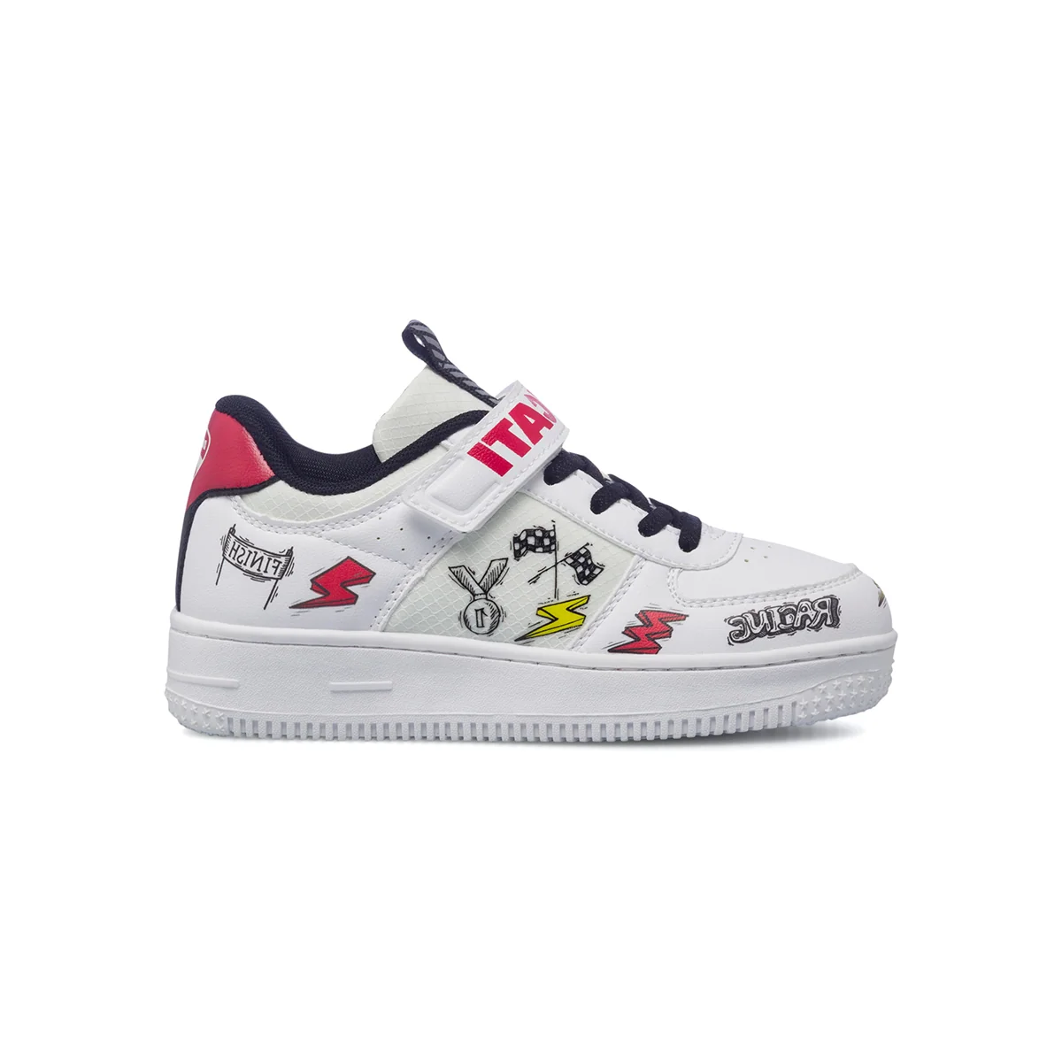 Sneakers bianche da bambino con stampa racing Ducati Bargellino PS