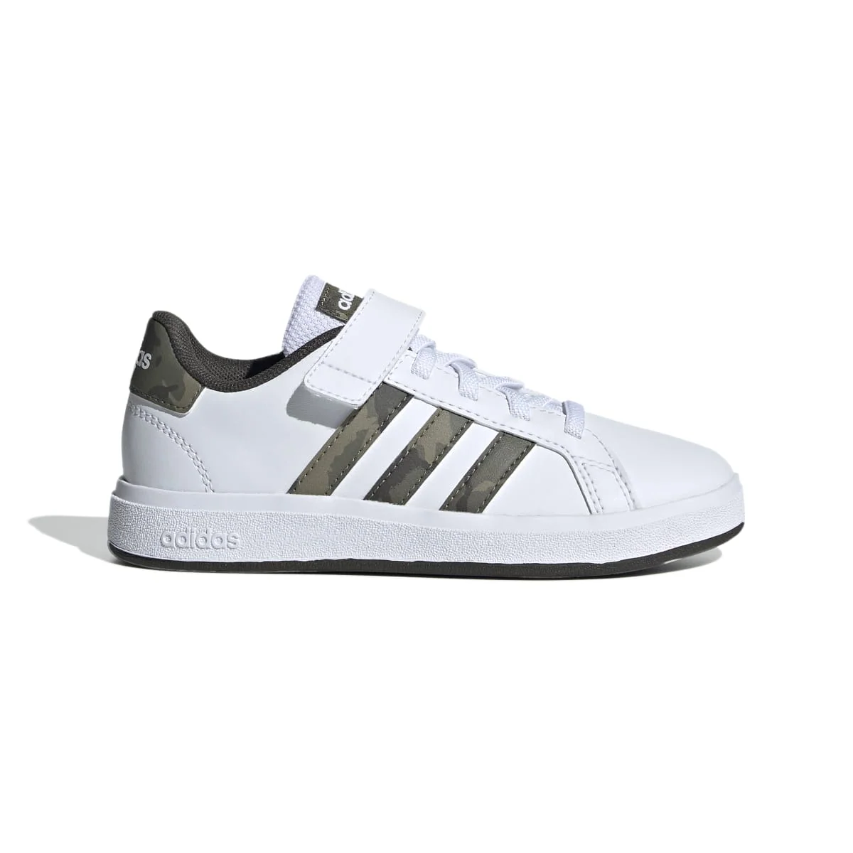 Sneakers bianche da bambino con strisce camouflage adidas Grand Court 2.0 EL K