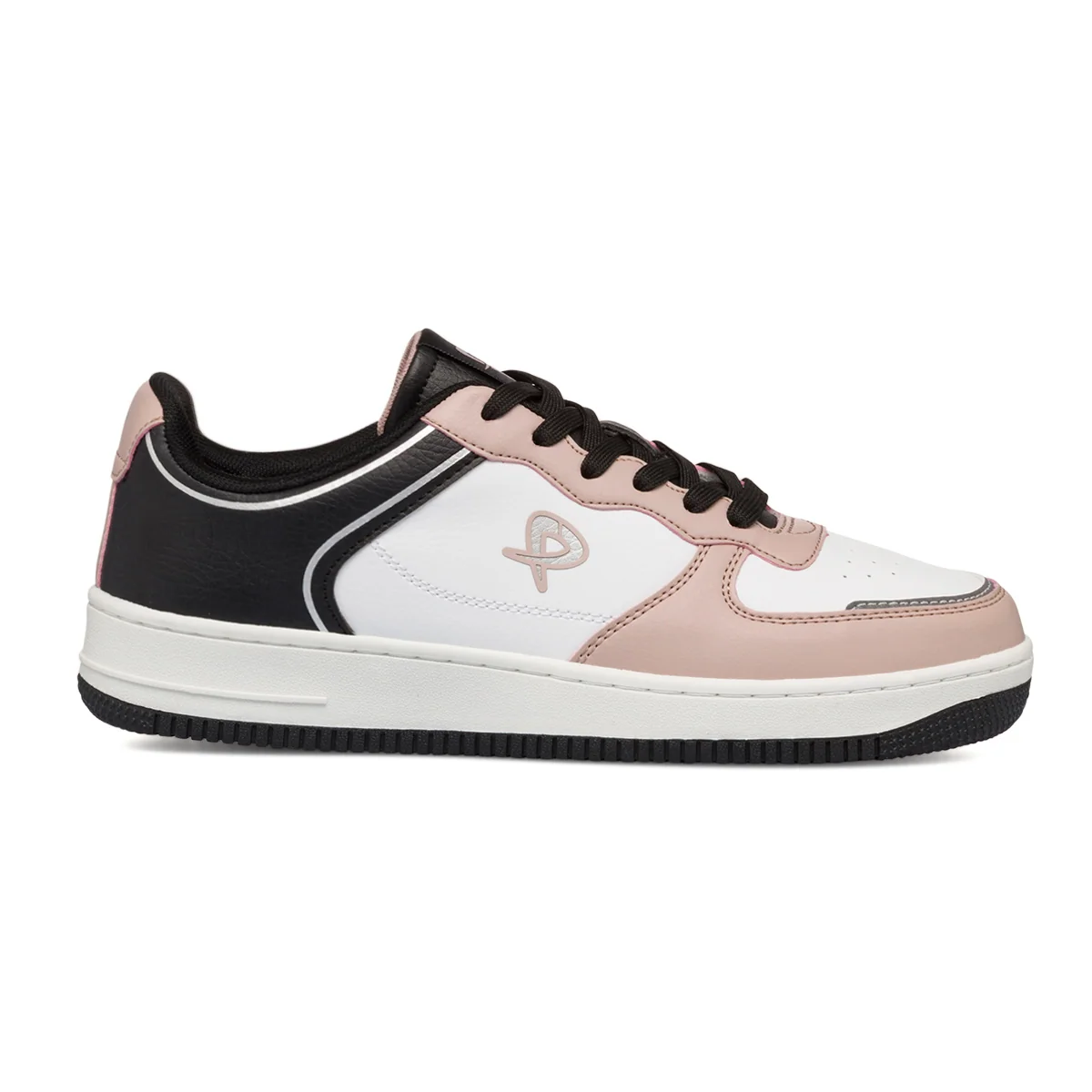 Sneakers bianche da donna con dettagli rosa e neri P Go
