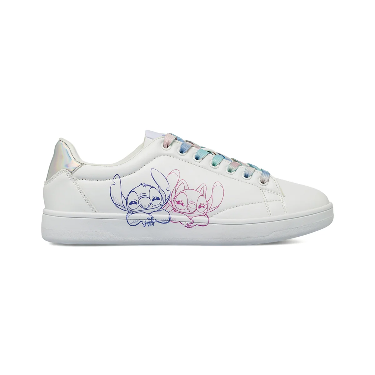 Sneakers bianche da Donna con stampe  e lacci colorati Stitch e Angel