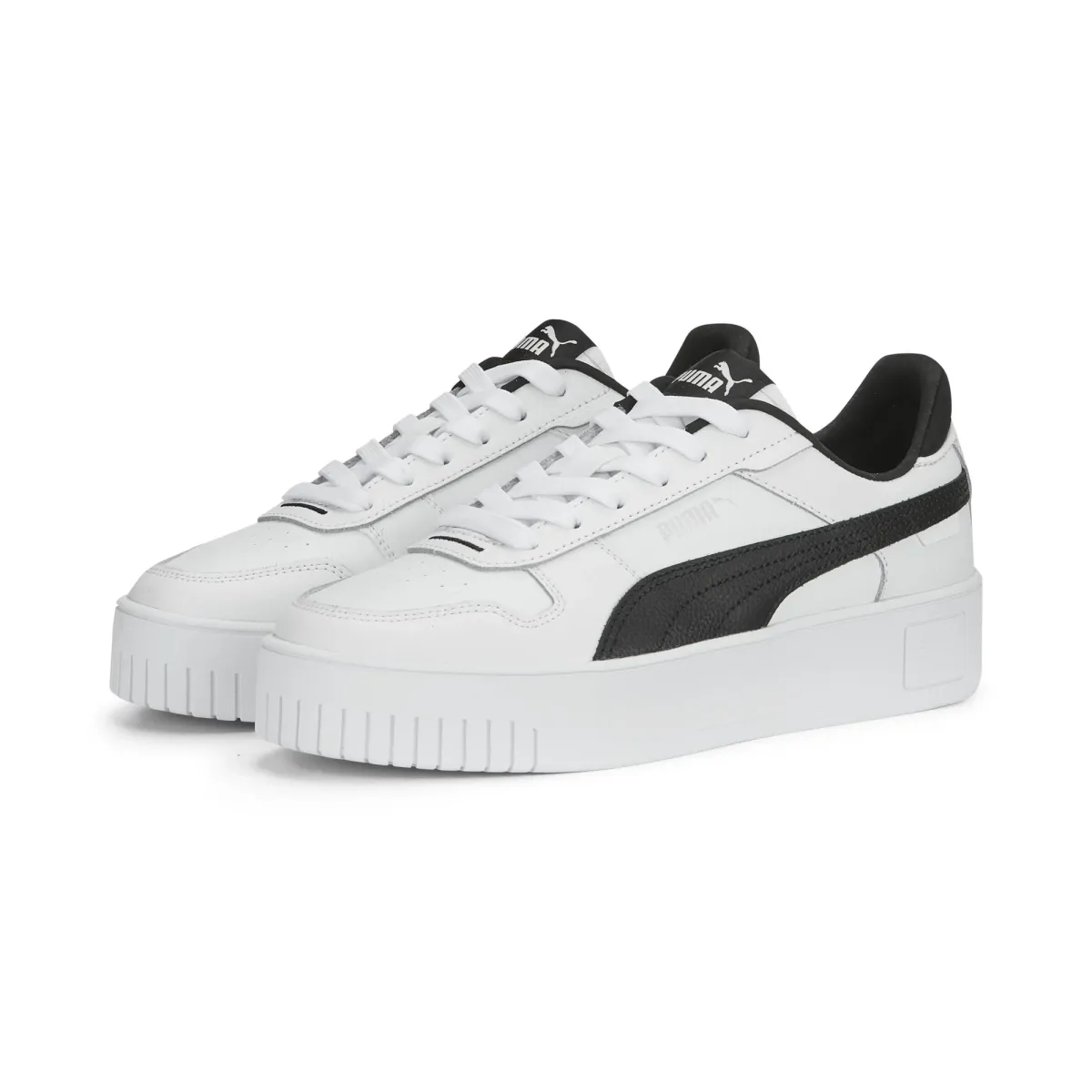 Sneakers bianche da donna con striscia laterale nera e maxi-suola Puma Carina Street