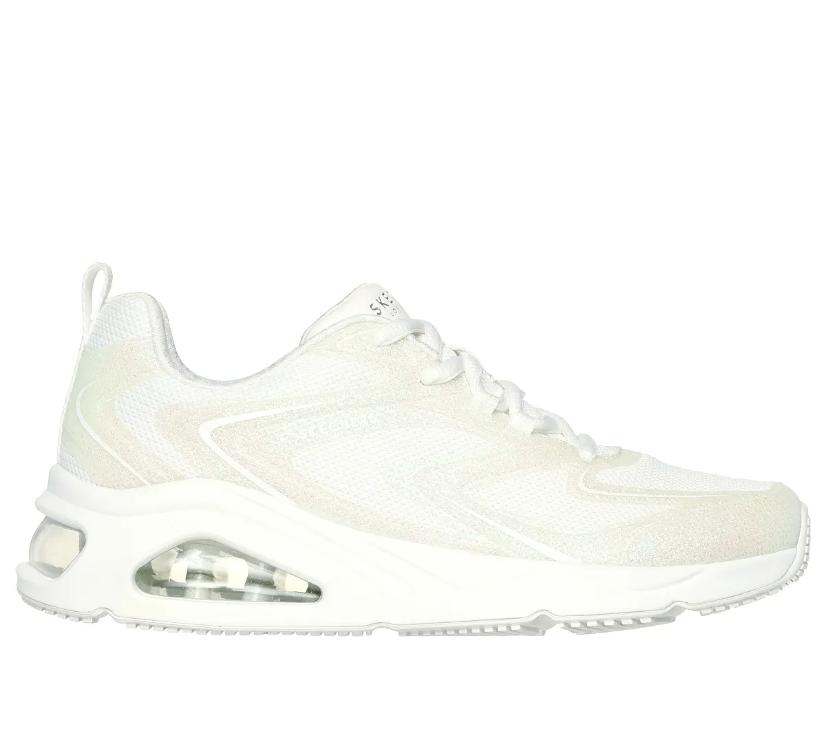Sneakers bianche da donna con suola ad aria e glitter Skechers Tres-Air Uno - Glit-Airy