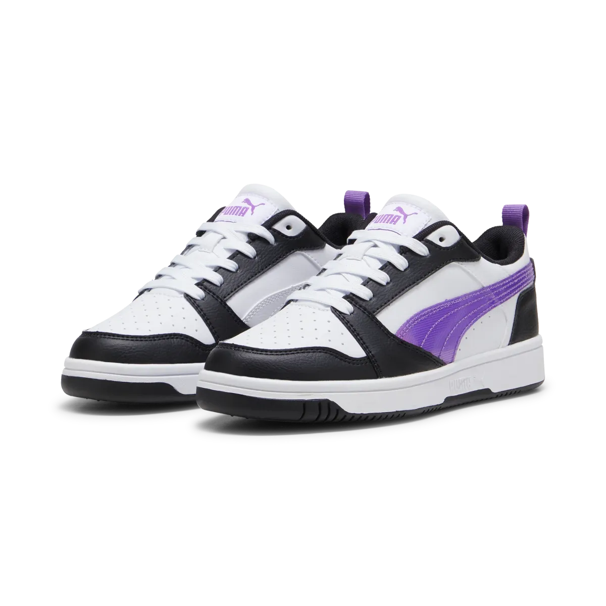 Sneakers bianche da ragazza con dettagli viola e neri Puma Rebound v6 Lo Deep Dive Jr