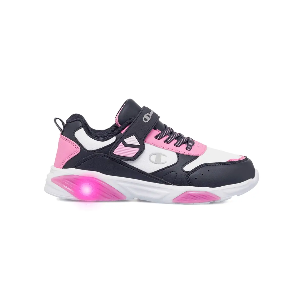 Sneakers bianche da ragazza con luci e dettagli blu e rosa Champion Wave PU G