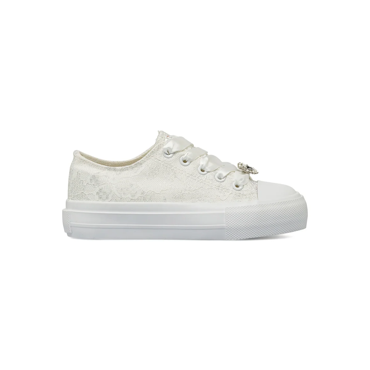 Sneakers bianche da Ragazza in pizzo con lacci in raso e strass Dieci Baci