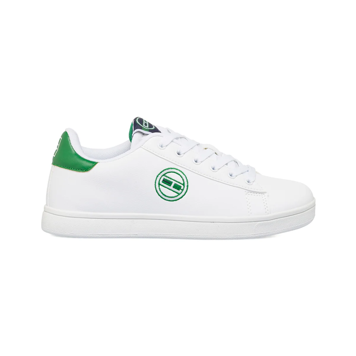 Sneakers bianche da ragazzo con dettagli verdi e logo Enrico Coveri