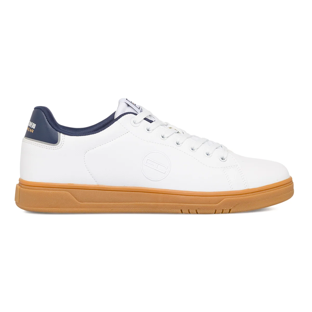 Sneakers bianche da uomo con dettagli blu e logo Enrico Coveri