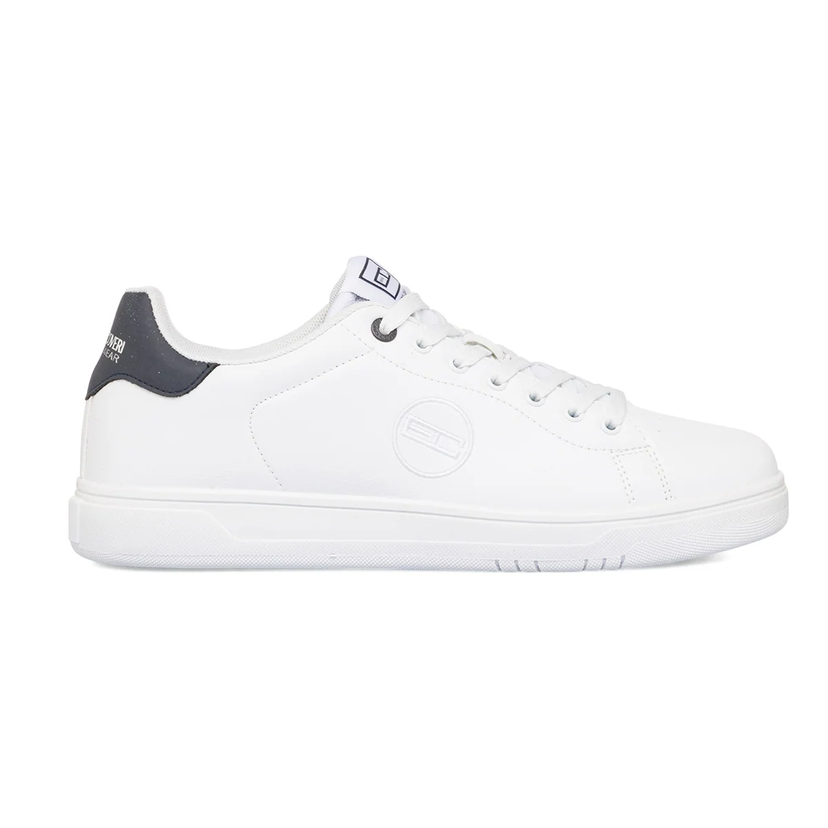 Sneakers bianche da uomo con dettagli blu e logo Enrico Coveri