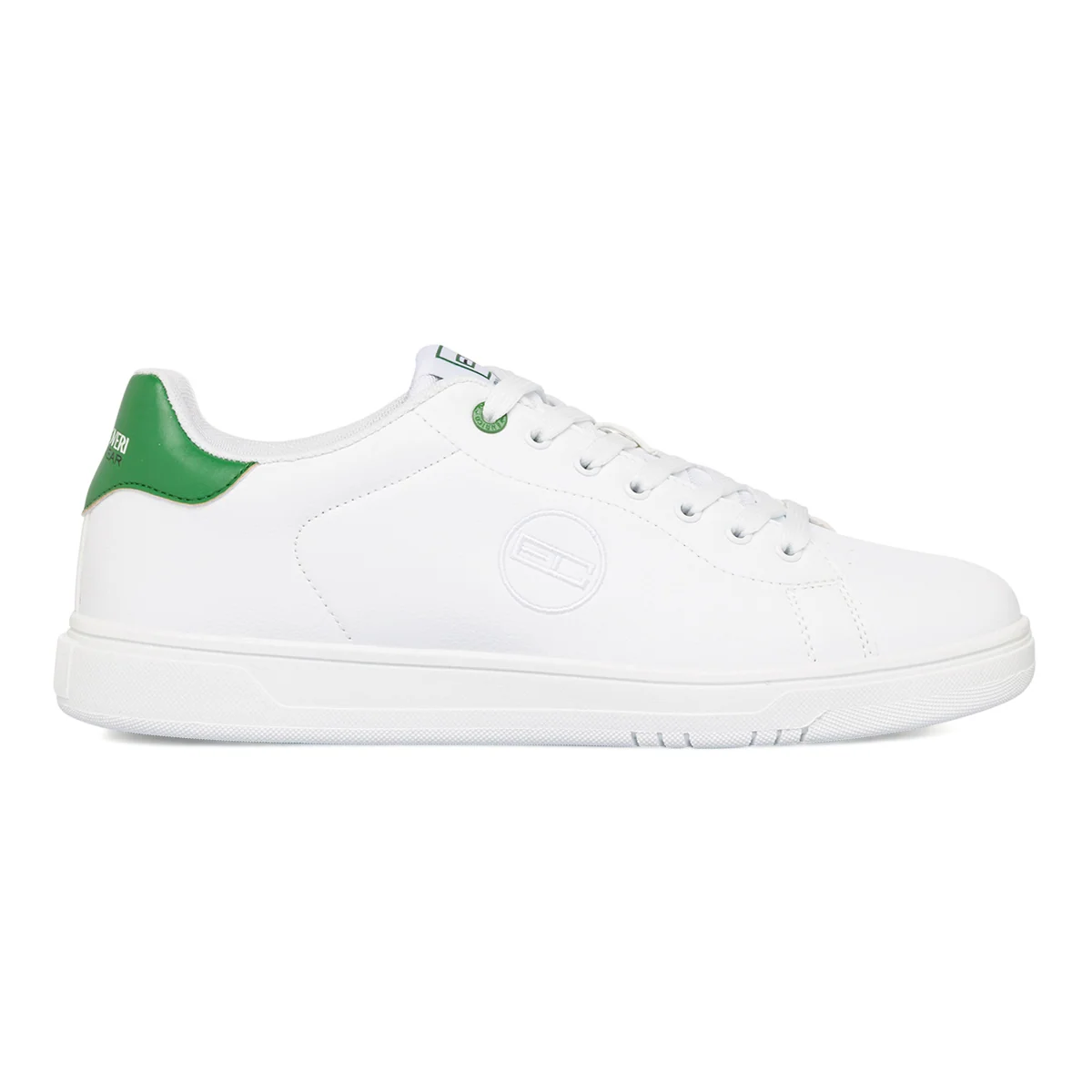 Sneakers bianche da uomo con dettagli verdi e logo Enrico Coveri