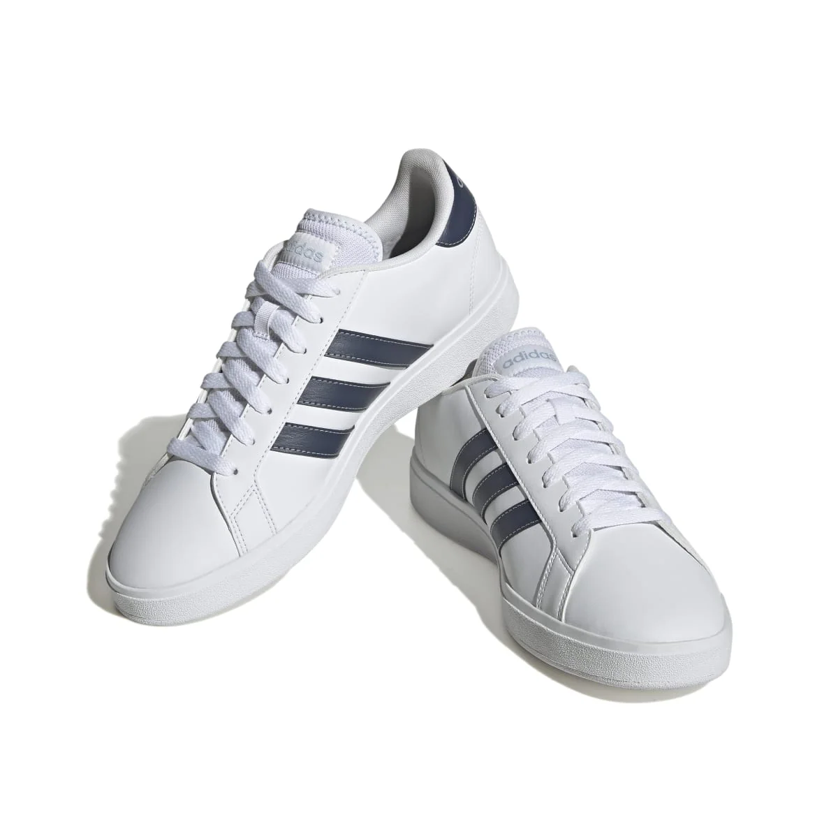 Sneakers bianche da uomo con strisce blu scuro adidas Grand Court Base 2.0