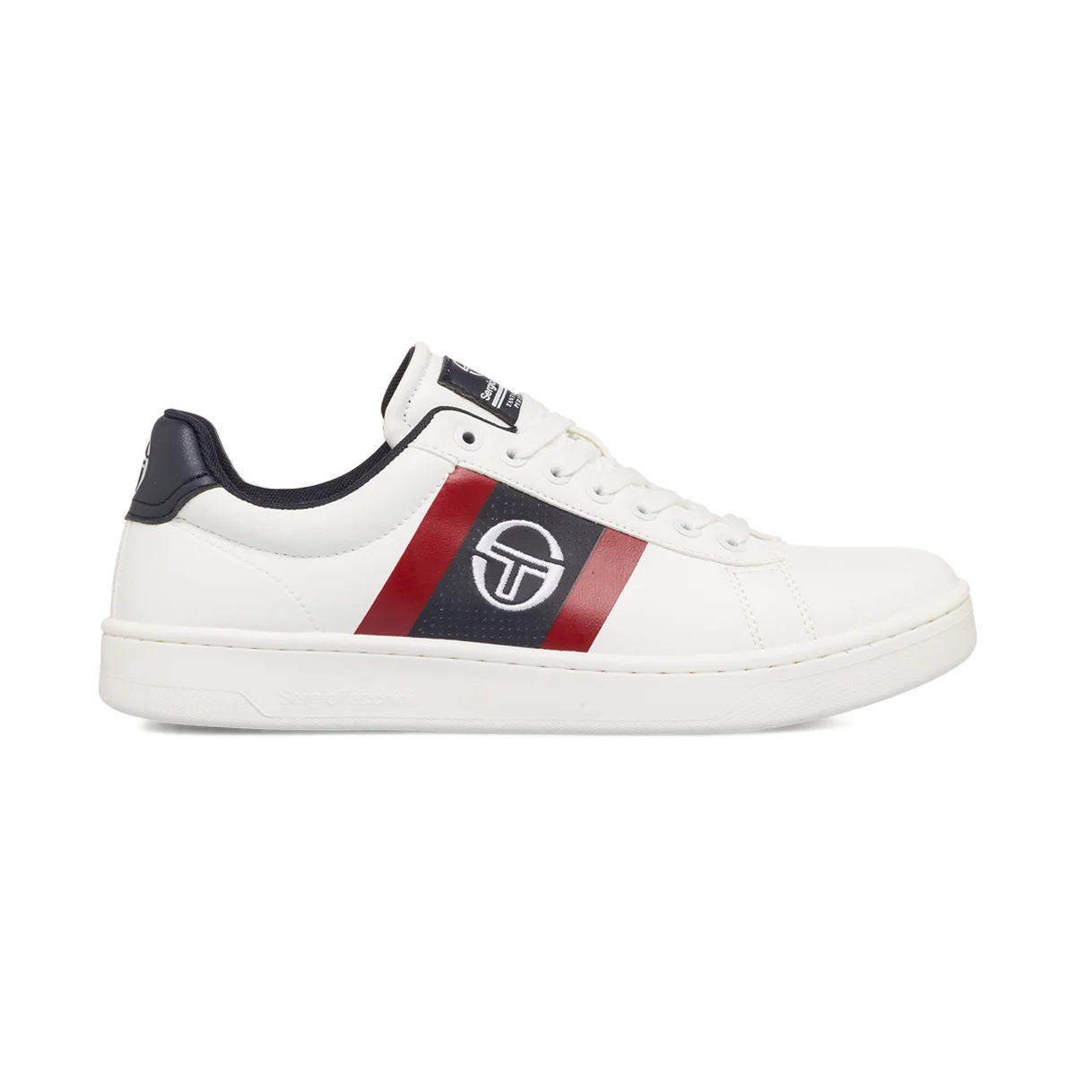 Sneakers bianche da uomo con striscia laterale rossa e blu Sergio Tacchini Nizza Flag