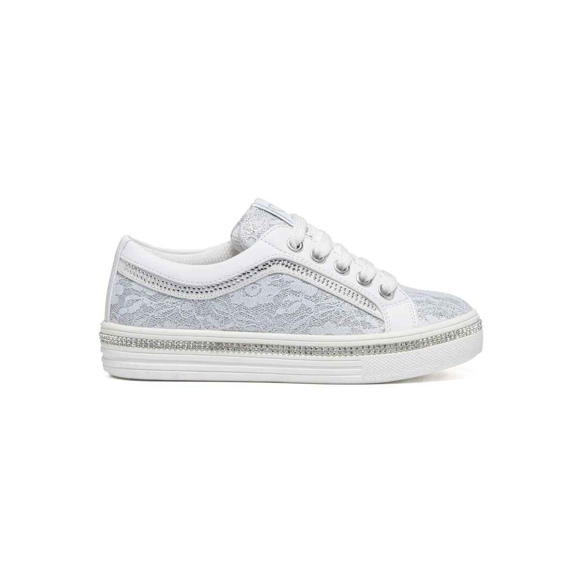 Sneakers bianche e argento con applicazione di strass Miss Angel
