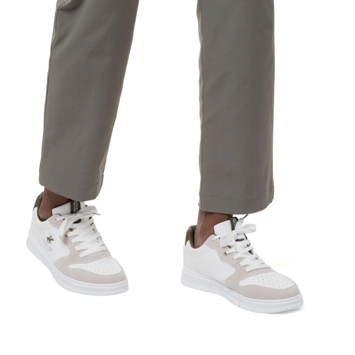 Sneakers bianche e beige da uomo con logo laterale Beverly Hills Polo Club