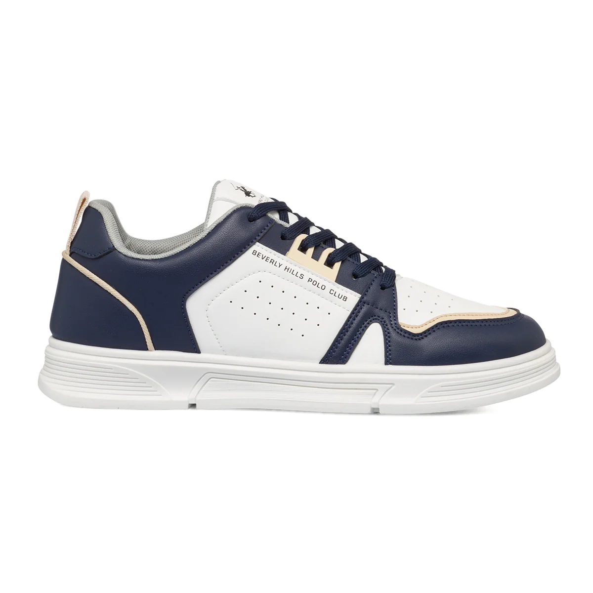 Sneakers bianche e blu da uomo con dettagli traforati Beverly Hills Polo Club