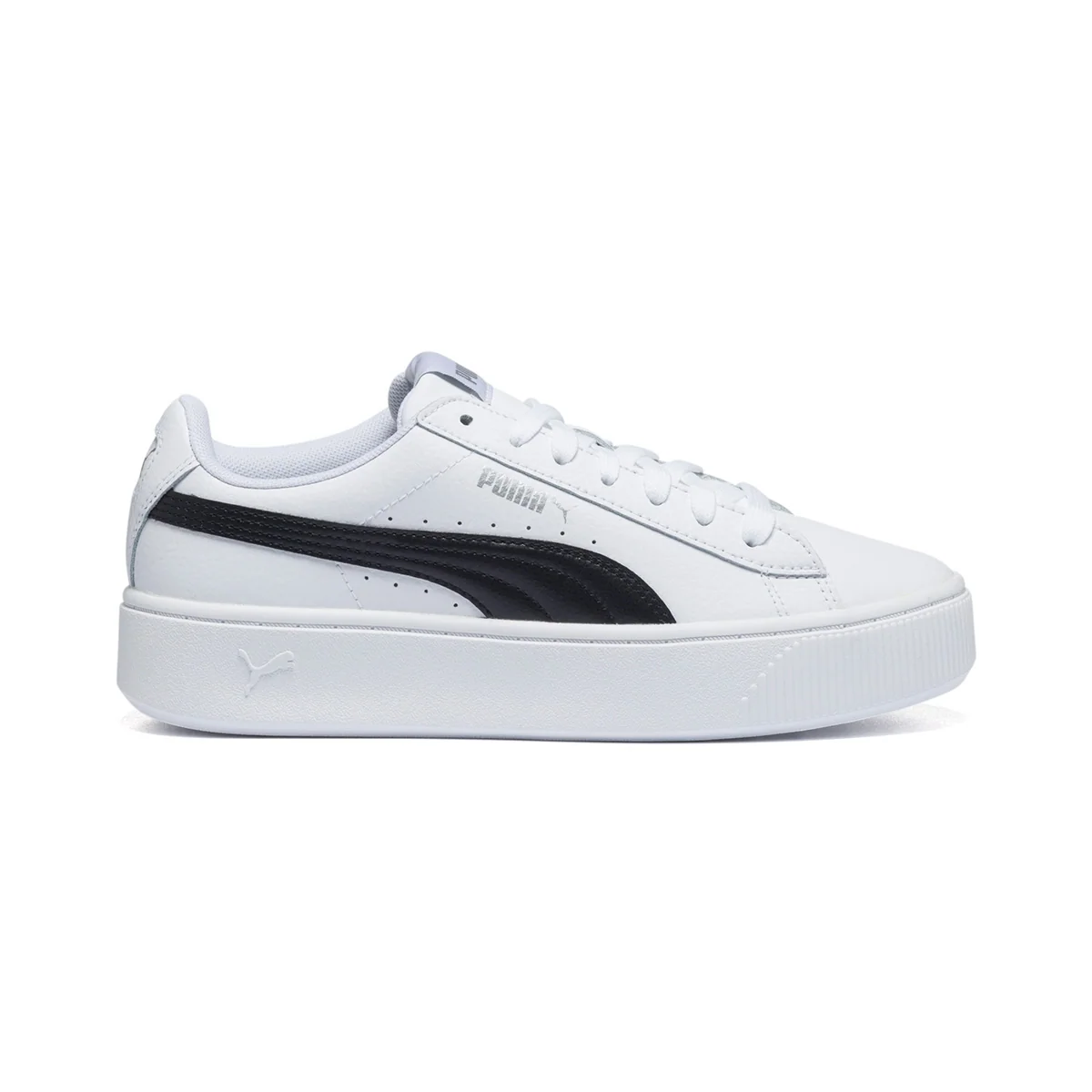 Sneakers bianche e nere in pelle e similpelle con striscia a contrasto Puma Vikky Stacked L