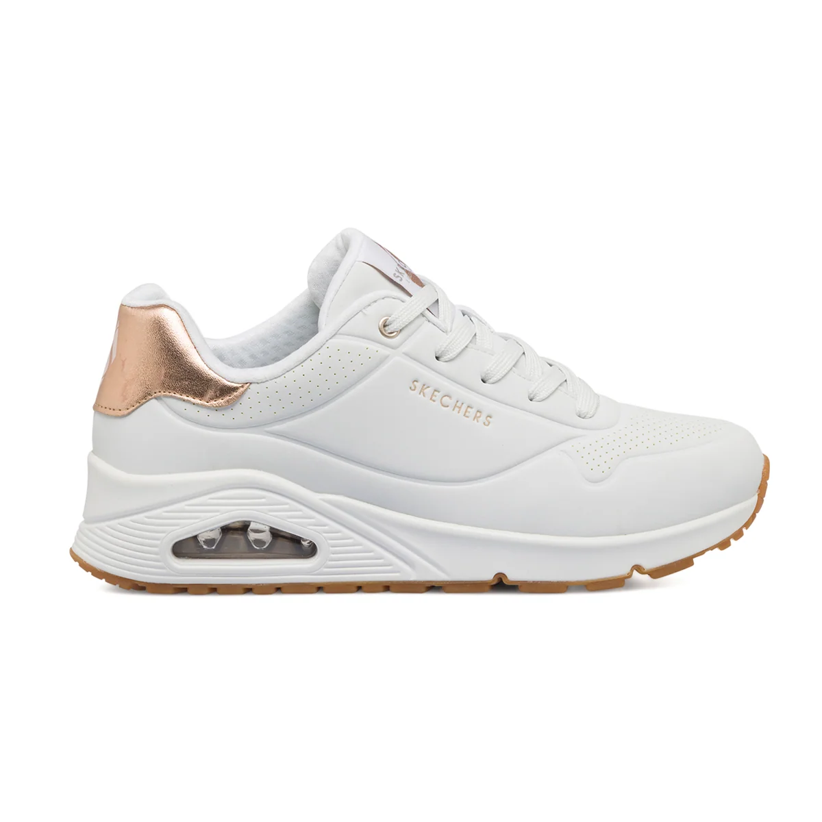 Sneakers bianche e oro da donna con suola ad aria Skechers Uno - Golden Air
