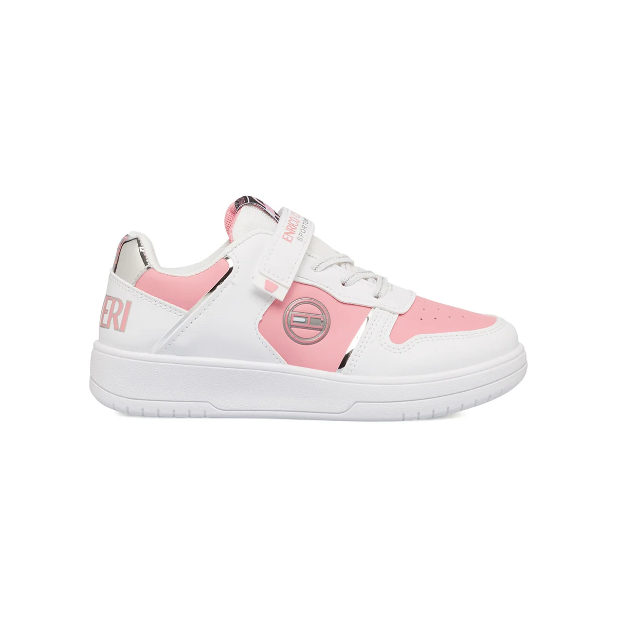 Sneakers bianche e rosa da bambina con logo laterale Enrico Coveri