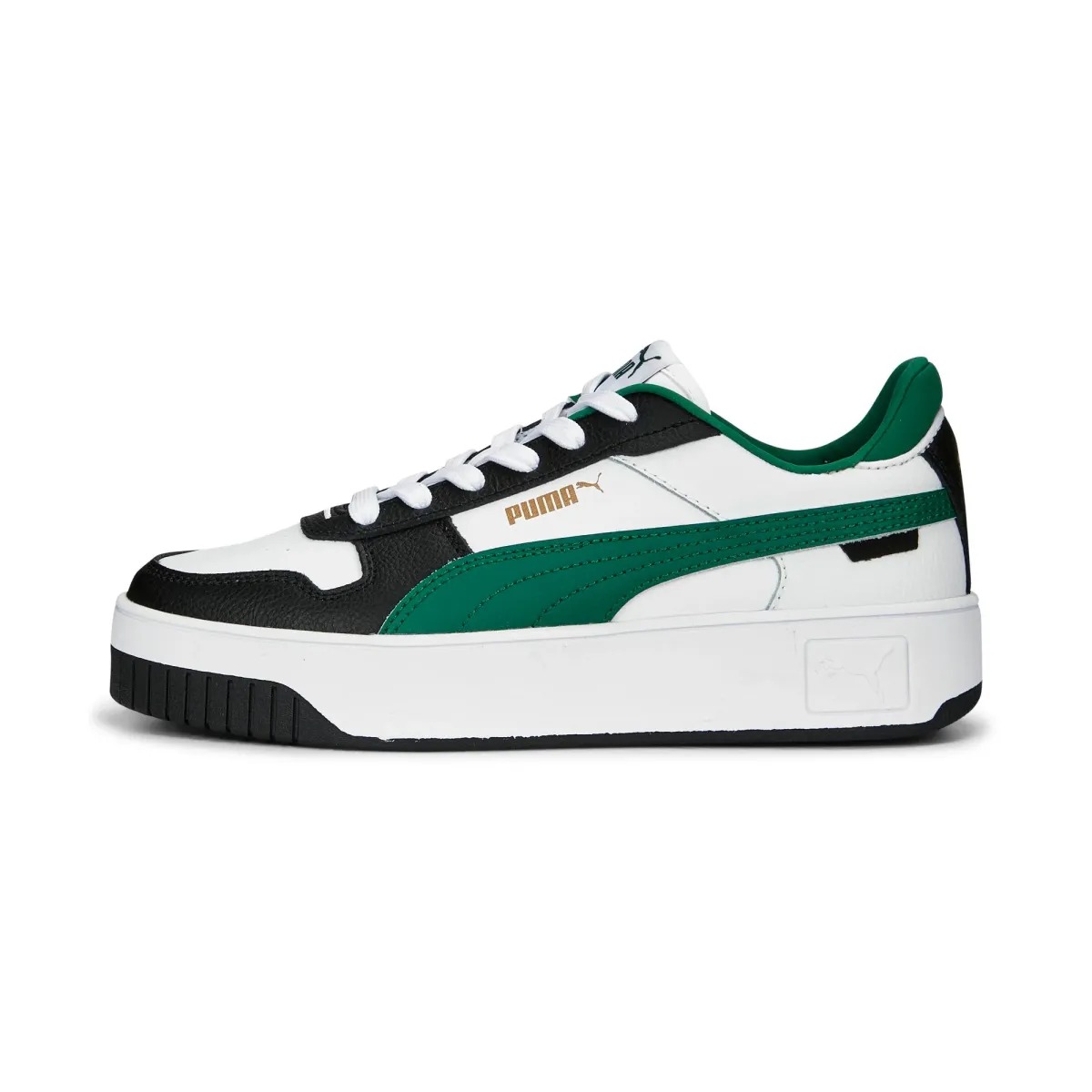 Sneakers bianche e verdi in pelle da donna con suola a zeppa Puma Carina Street