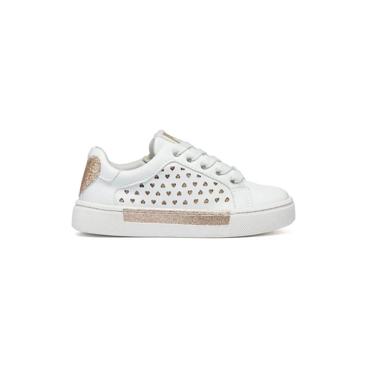 Sneakers bianco e oro effetto glitterato con maxi cuore sul tallone 10 Baci
