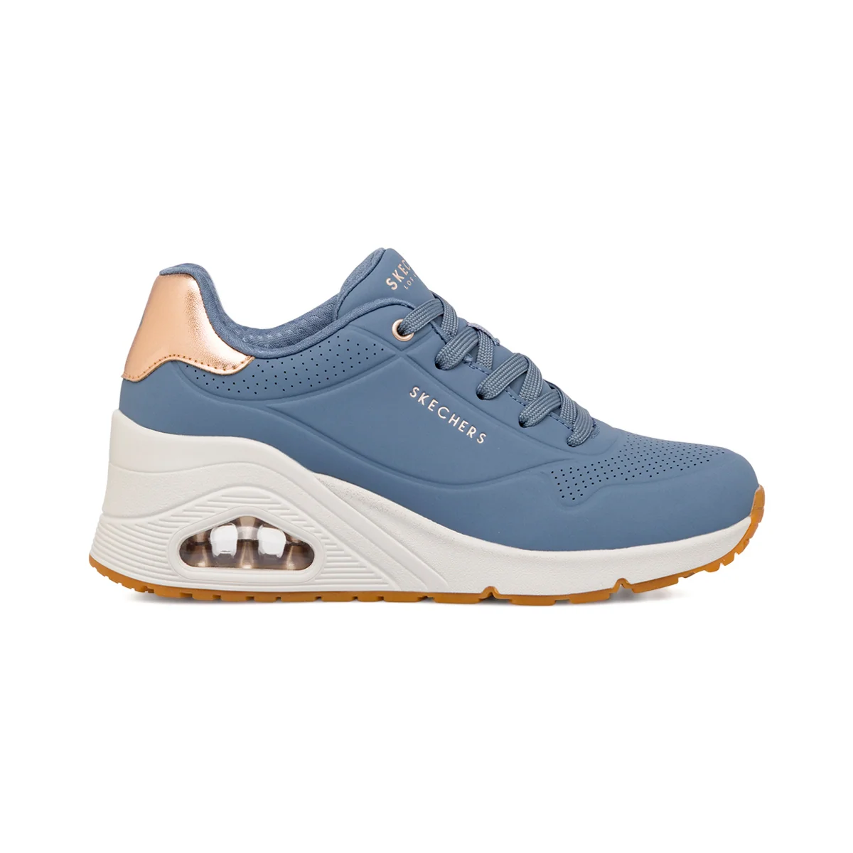 Sneakers blu da donna con suola ad aria Skechers Uno Wedge