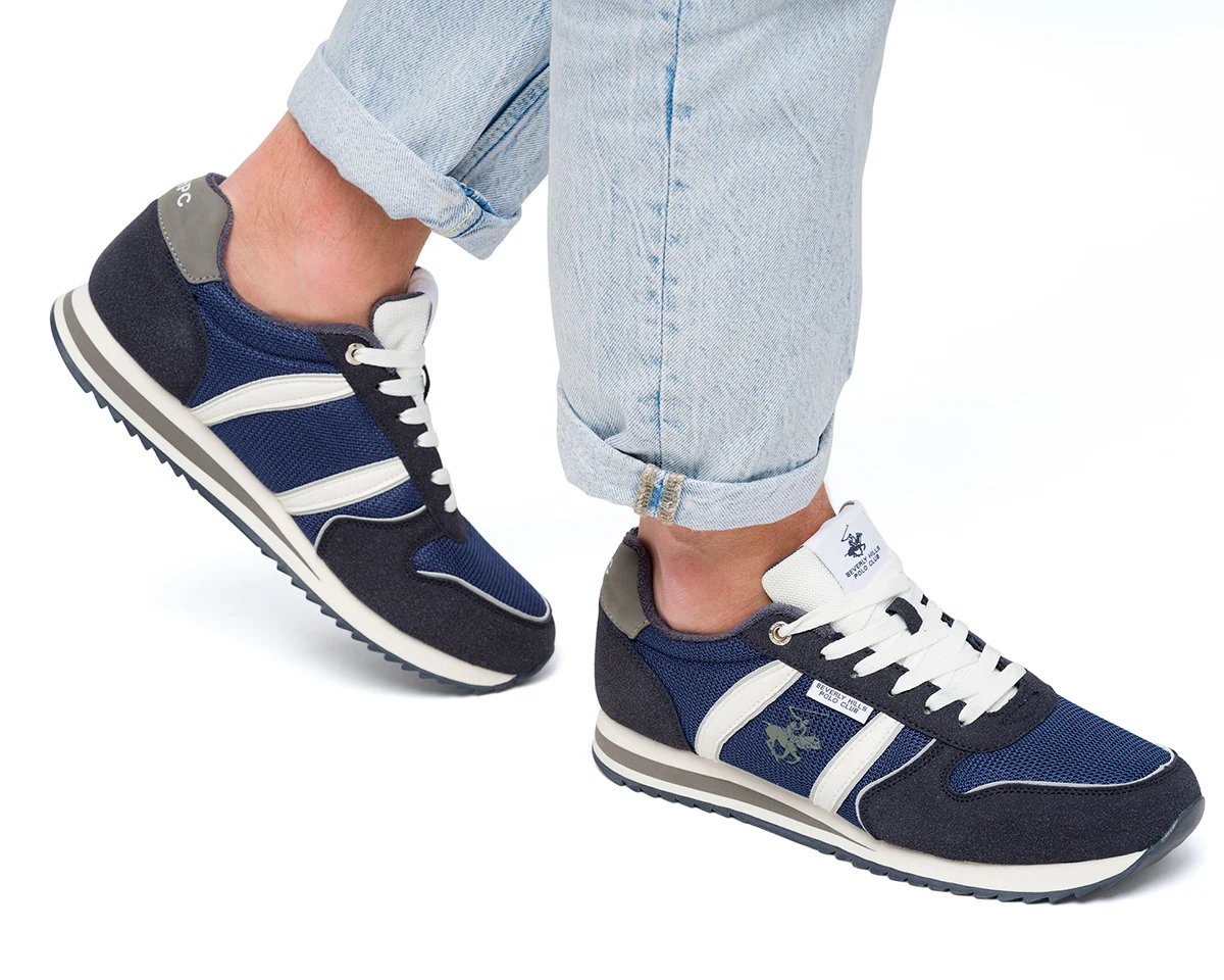 Sneakers blu da uomo con logo laterale Beverly Hills Polo Club