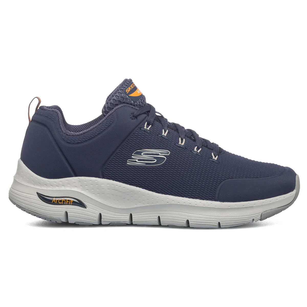 Sneakers blu da uomo in tessuto mesh con soletta Air-Cooled Skechers Arch-Fit