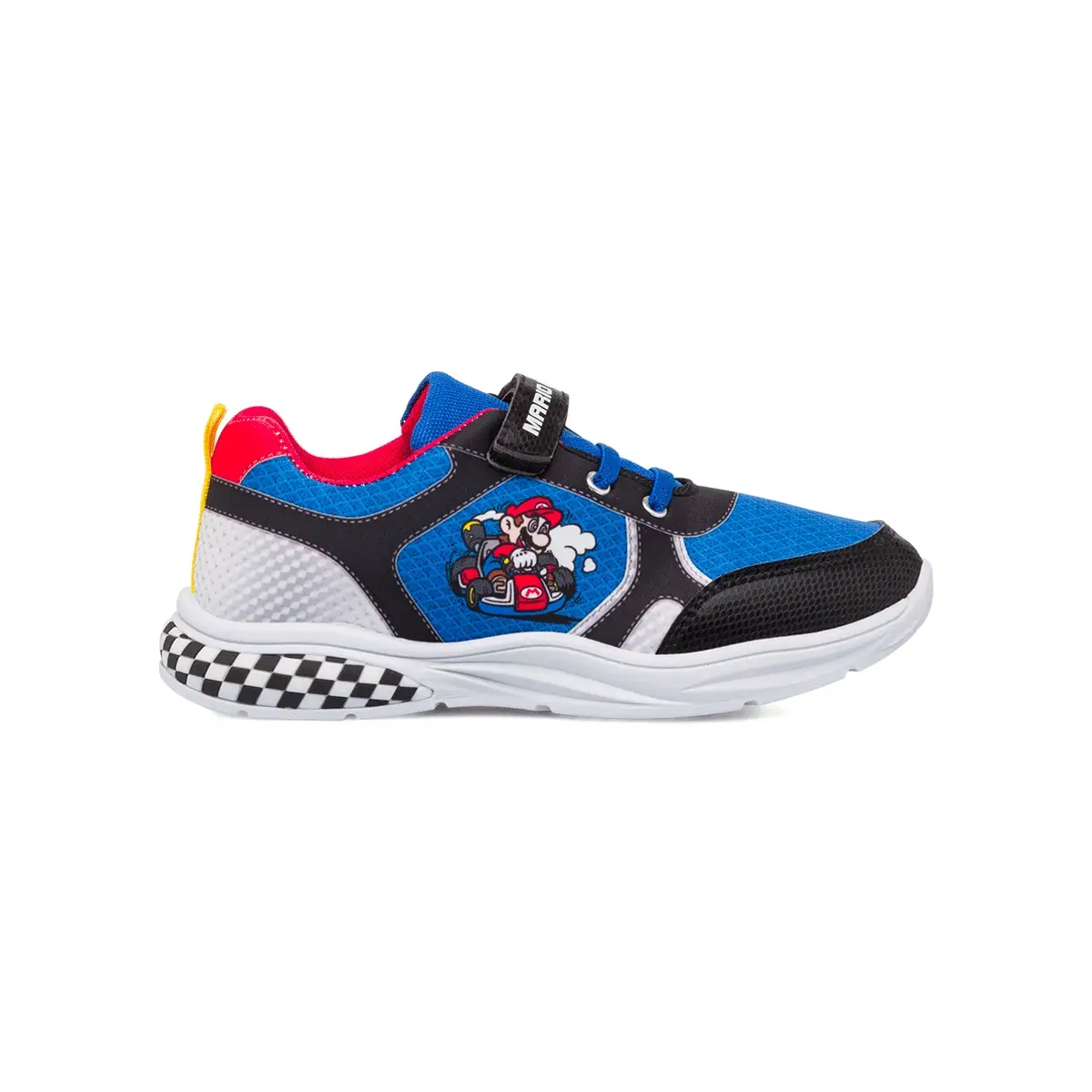Sneakers blu e nere da ragazzo con luci nella suola Super Mario