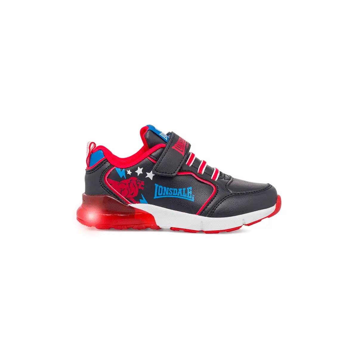 Sneakers blu e rosse da bambino con luci Lonsdale