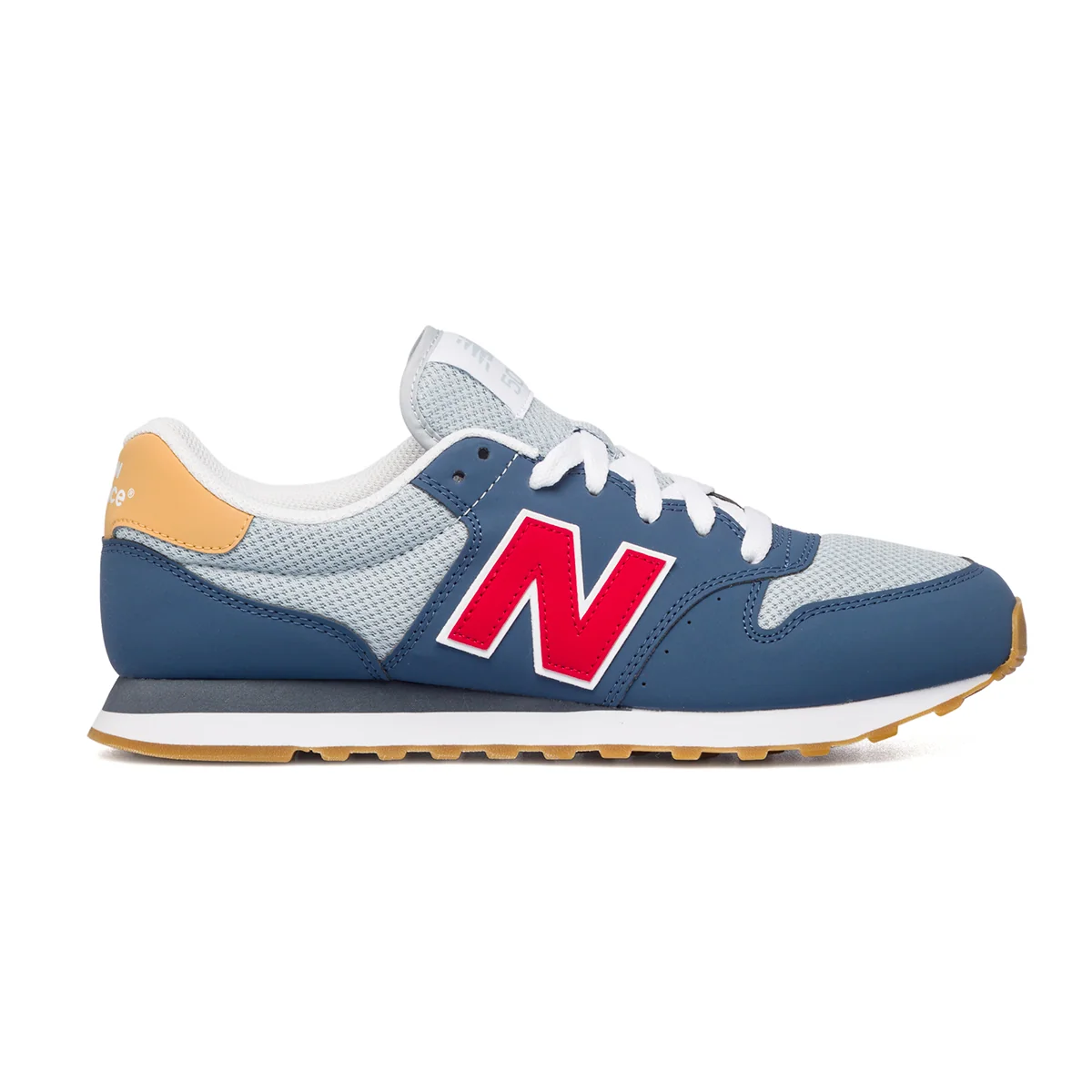 Sneakers blu in similpelle e tessuto con logo rosso New Balance 500