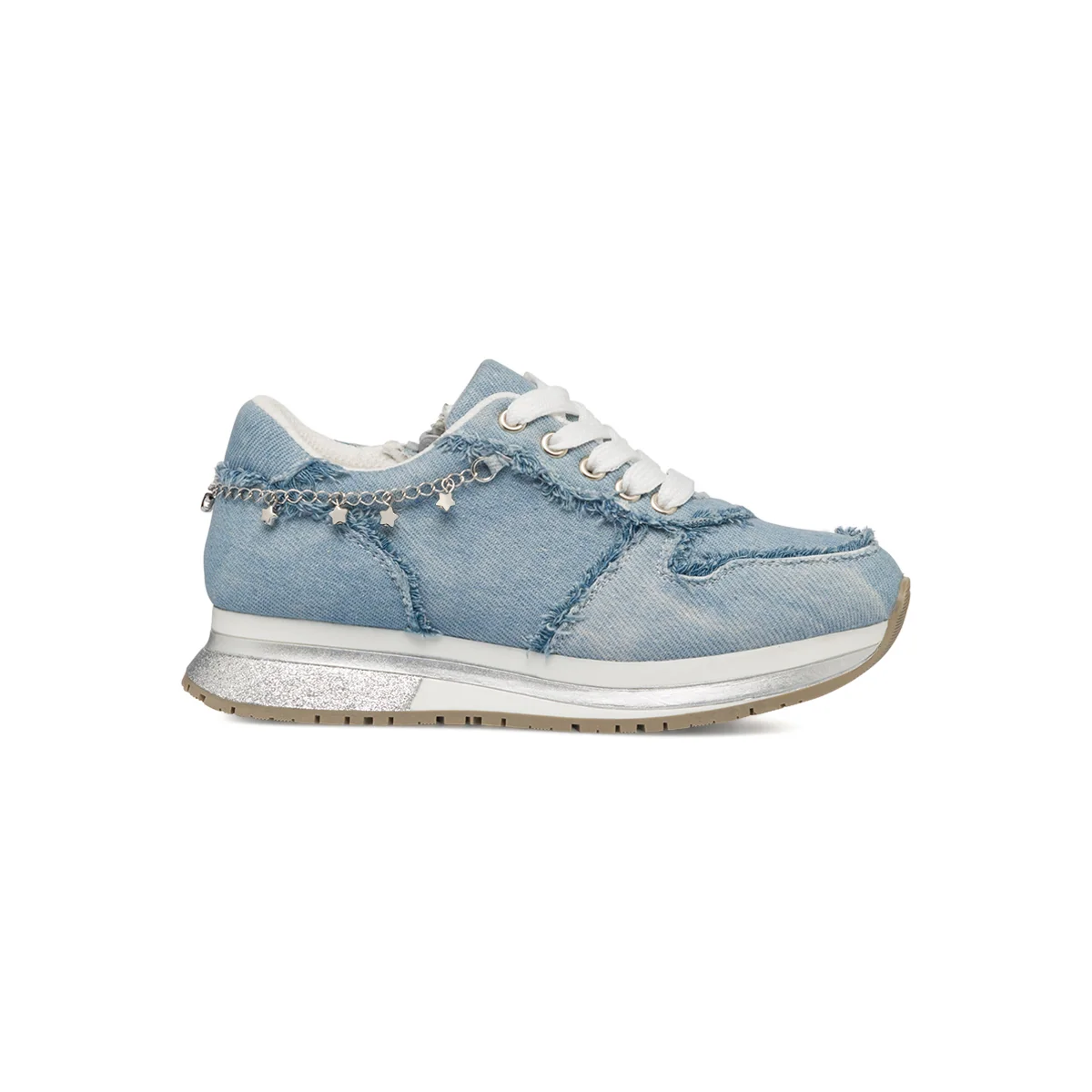 Sneakers blu jeans da ragazza con frangette e catenina Swish Jeans