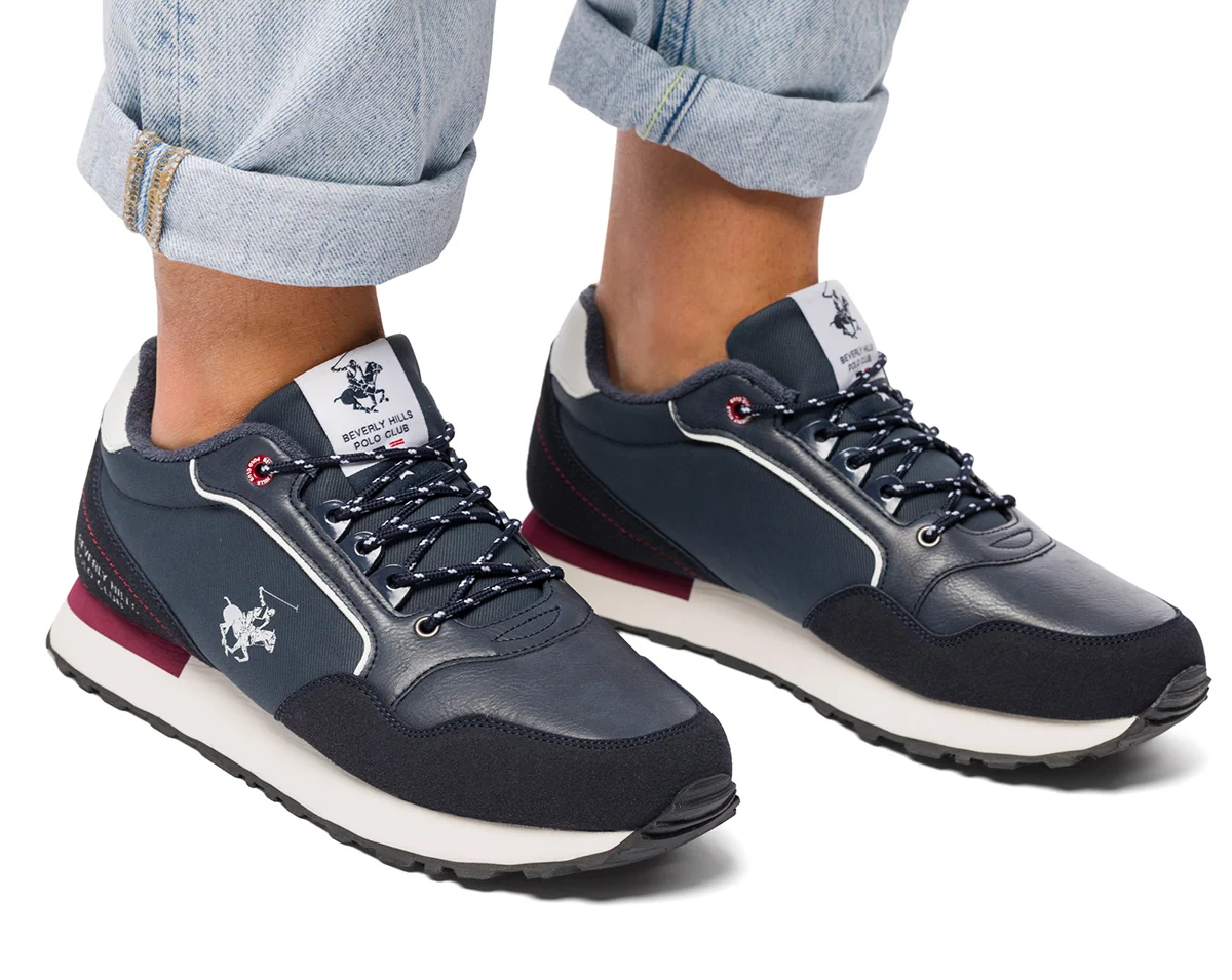 Sneakers blu navy da uomo con logo laterale Beverly Hills Polo Club