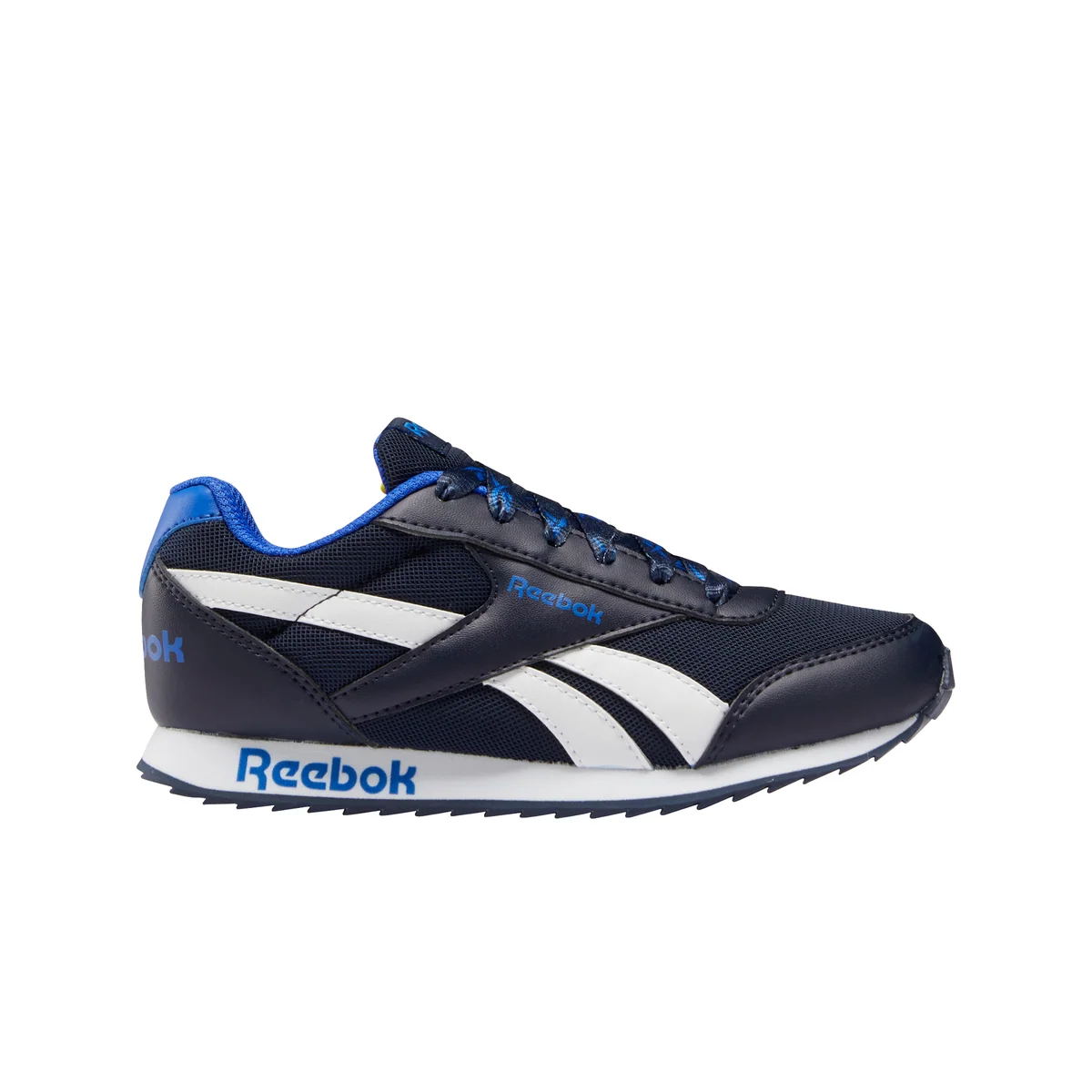 Sneakers blu navy in microfibra con strisce laterali a contrasto Reebok Royal Cljog 2