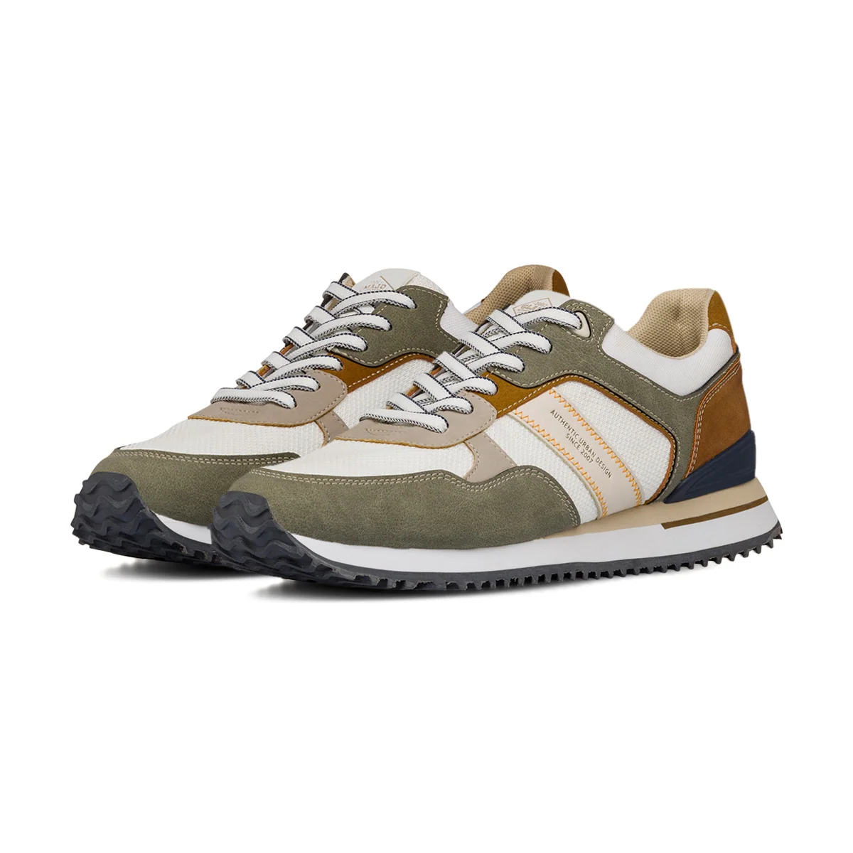 Sneakers casual bicolore khaki e bianco da Uomo con logo Glams