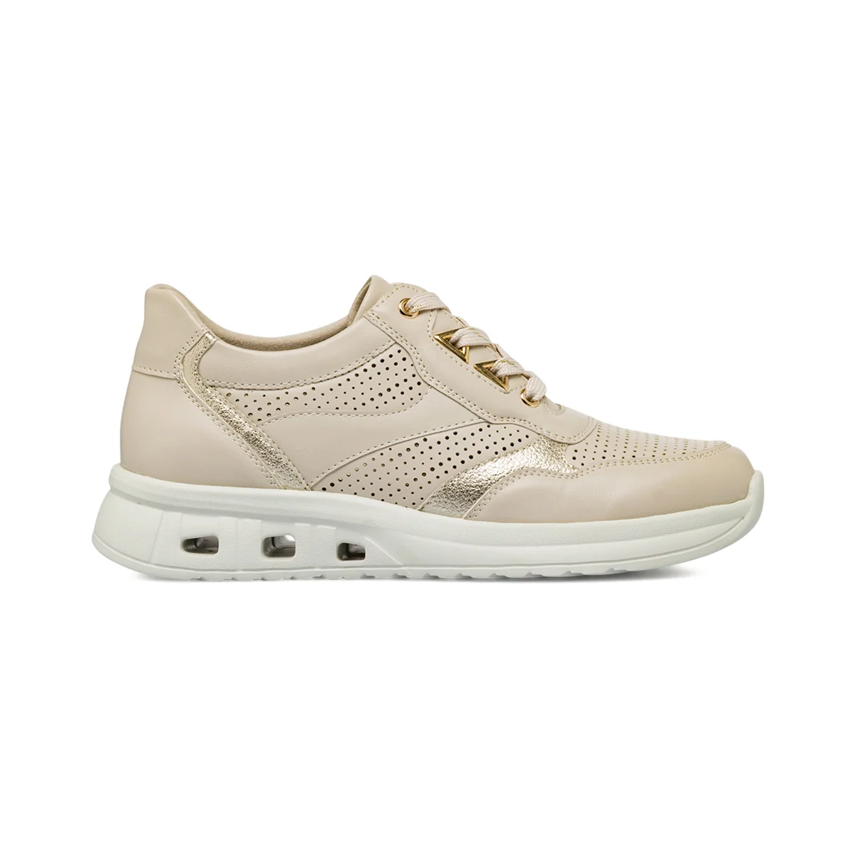 Sneakers comfort beige da Donna con inserti oro P Soft