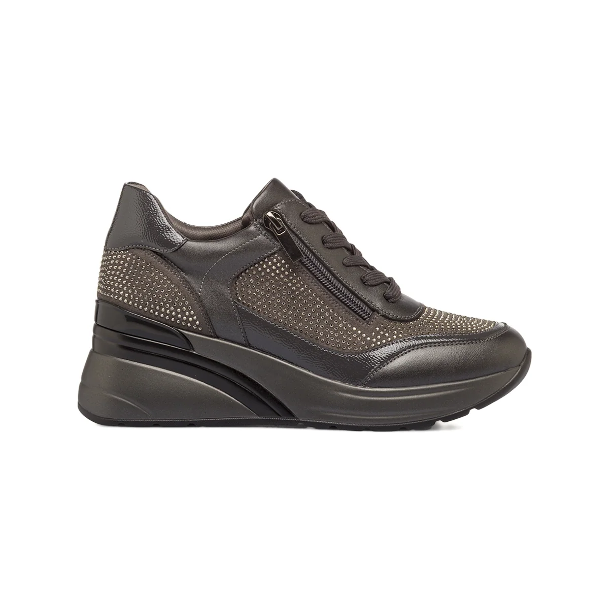 Sneakers con zeppa alta da Donna grigie con strass e zip Lora Ferres