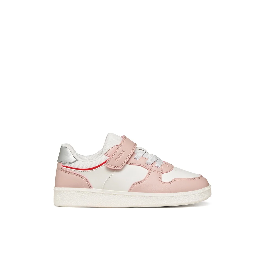 Sneakers da Bambina Bianche con dettagli rosa e suola traspirante Geox