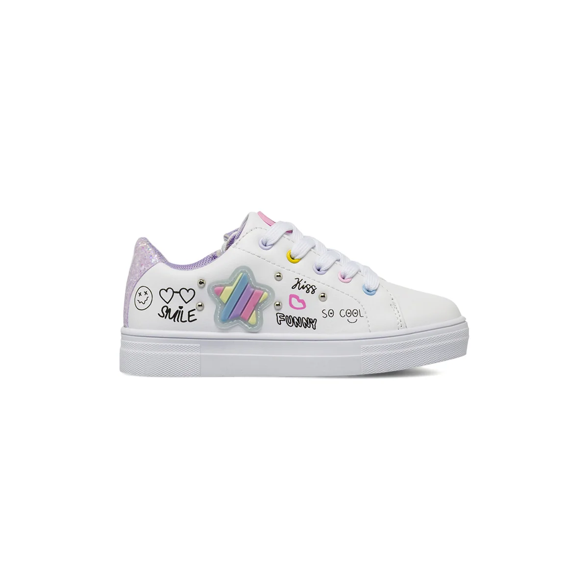 Sneakers da bambina bianche con stella iridescente Dieci Baci