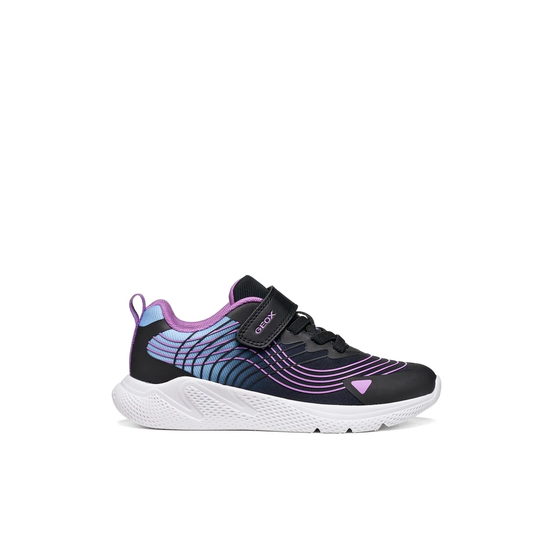 Sneakers da Bambina Nere con dettagli viola e suola traspirante Geox