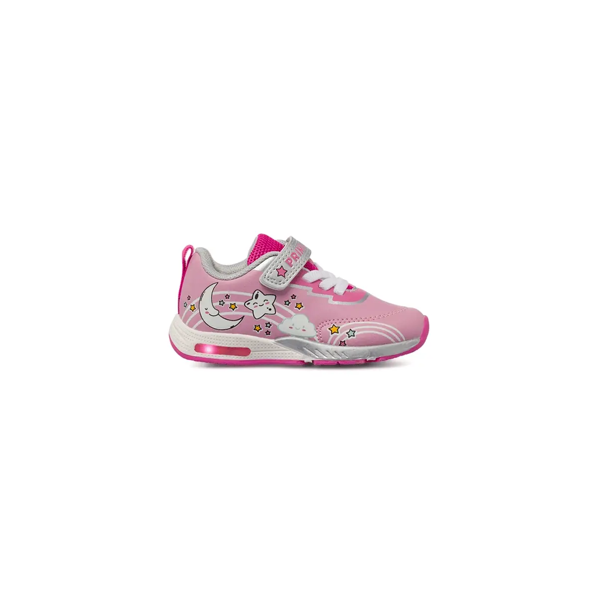 Sneakers da bambina rosa con disegni luna e stelle e Luci Primigi