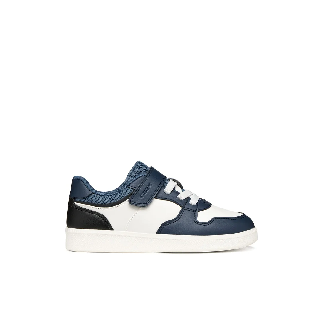 Sneakers da Bambino bianche e blu con strappo e suola traspirante Geox
