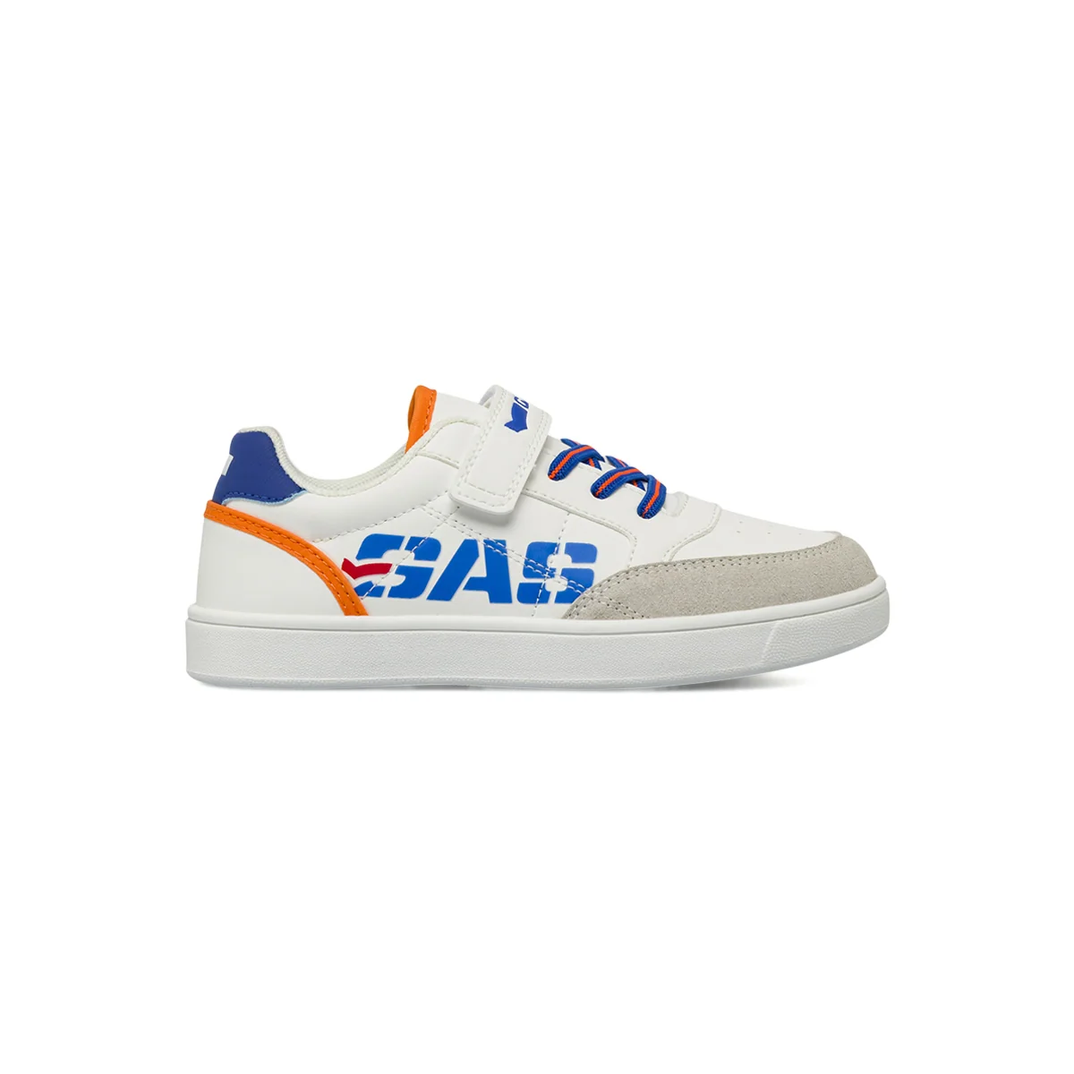 Sneakers da Bambino Gas bianche con strappo e inserti blu e arancio