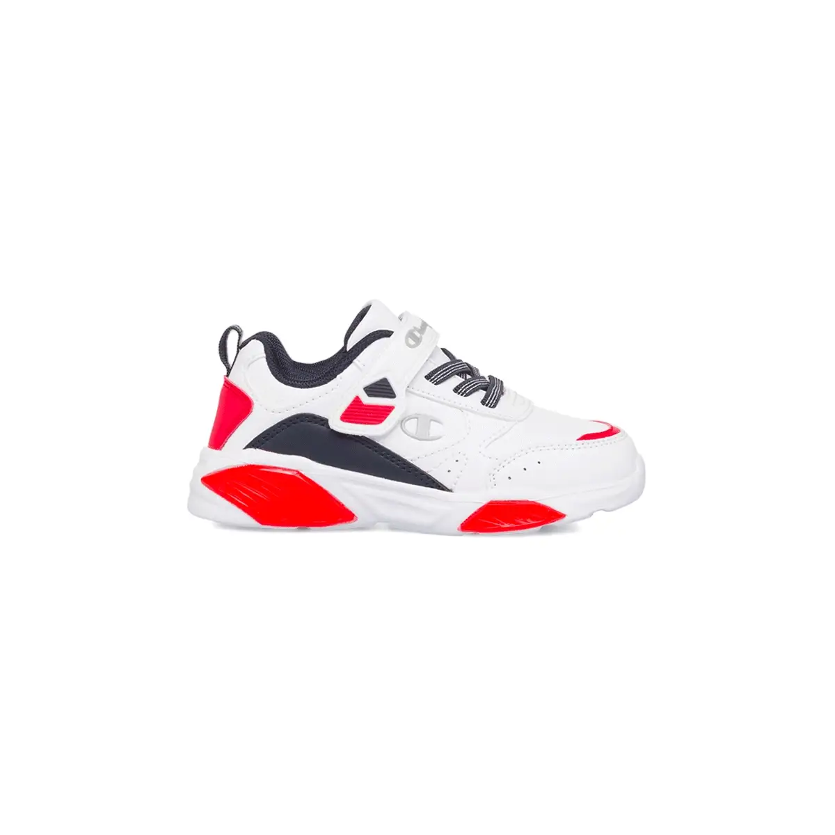 Sneakers da bambino primi passi bianche con dettagli rossi e neri e luci nella suola Champion Wave