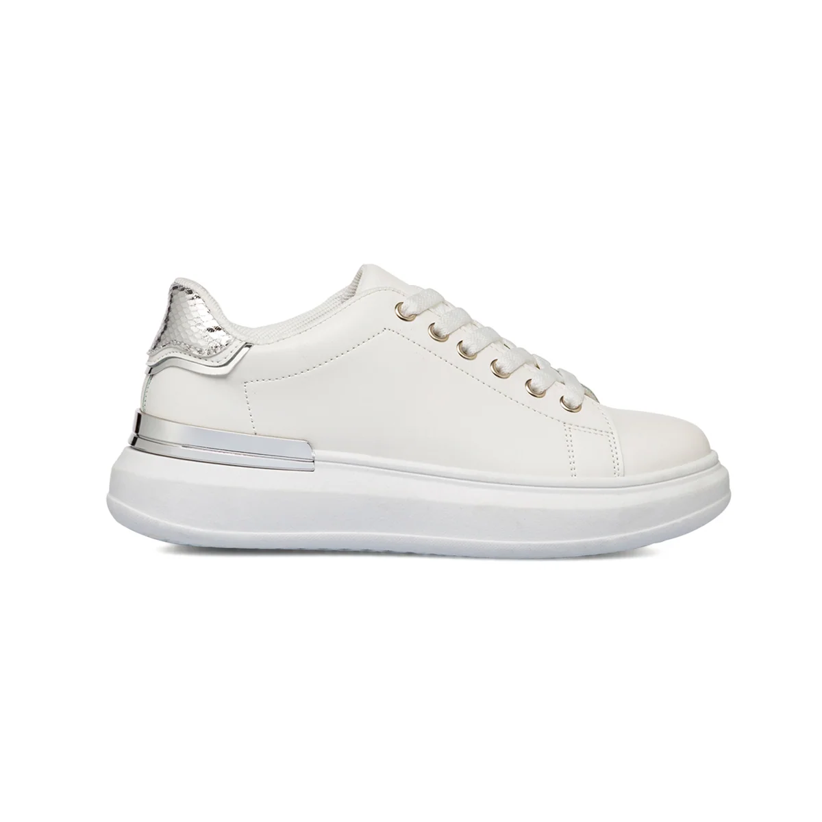Sneakers da donna bianche Lora Ferres con dettagli argento e suola platform
