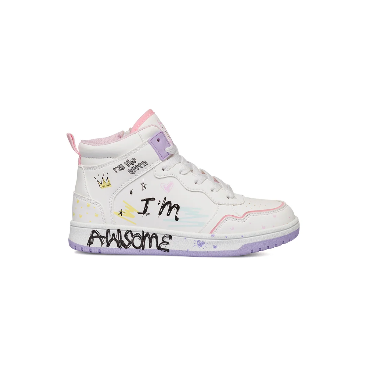Sneakers da ragazza alte bianche e lilla con stampe Dieci Baci