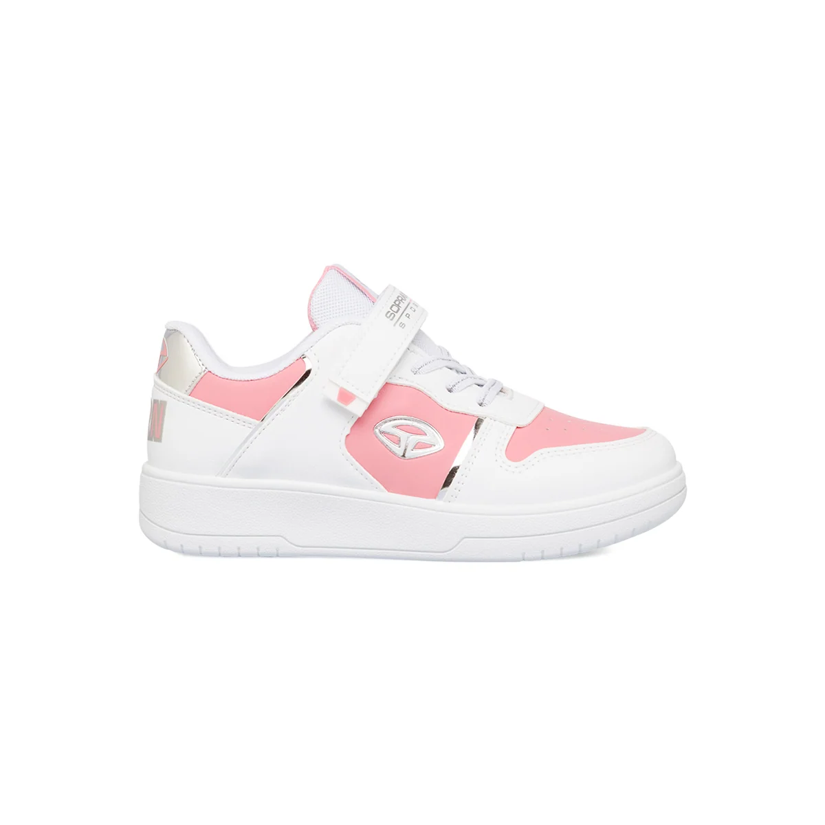 Sneakers da ragazza bianche con dettagli rosa e laminati Soprani Sport