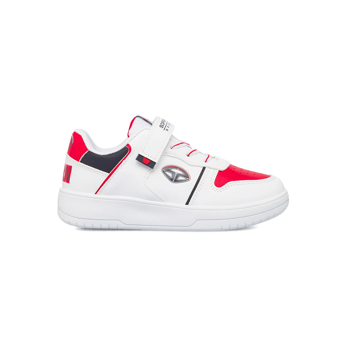 Sneakers da ragazzo bianche con dettagli rossi e blu e logo Soprani Sport